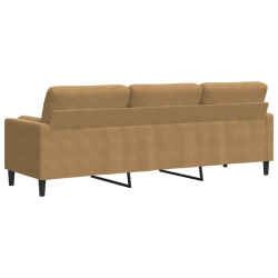 3-osobowa sofa z poduszkami, brązowa, 210 cm, aksamit