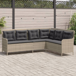 Narożna sofa ogrodowa z poduszkami, jasnoszara, polirattan