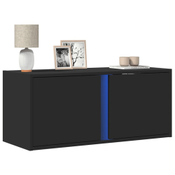 Ścienna szafka TV z LED, czarna, 80x31x35 cm