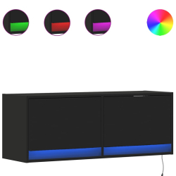 Ścienna szafka TV z LED, czarna, 100x31x35 cm