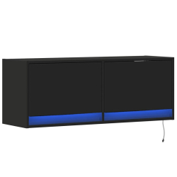 Ścienna szafka TV z LED, czarna, 100x31x35 cm