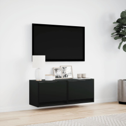 Ścienna szafka TV z LED, czarna, 100x31x35 cm