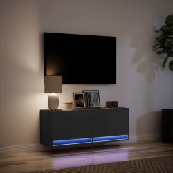 Ścienna szafka TV z LED, czarna, 100x31x35 cm