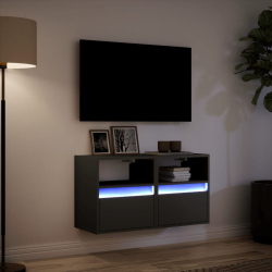 Ścienne szafki TV z LED, 2 szt., czarne, 41x31x45 cm