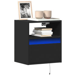 Ścienne szafki TV z LED, 2 szt., czarne, 41x31x45 cm