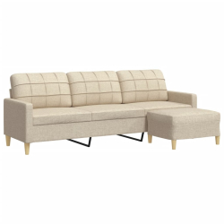 3-osobowa sofa z podnóżkiem, kremowa, 210 cm, tkaniną