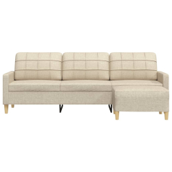 3-osobowa sofa z podnóżkiem, kremowa, 210 cm, tkaniną