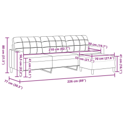 3-osobowa sofa z podnóżkiem, kremowa, 210 cm, tkaniną