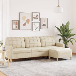 3-osobowa sofa z podnóżkiem, kremowa, 210 cm, tkaniną