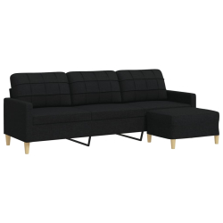 3-osobowa sofa z podnóżkiem, czarna, 210 cm, tkaniną
