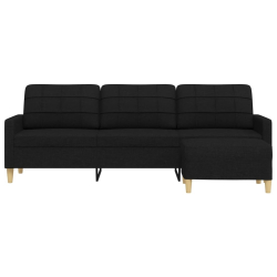 3-osobowa sofa z podnóżkiem, czarna, 210 cm, tkaniną
