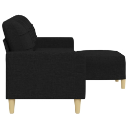 3-osobowa sofa z podnóżkiem, czarna, 210 cm, tkaniną