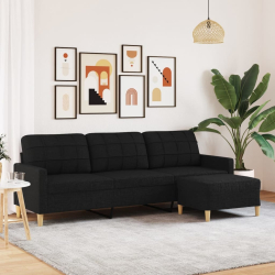 3-osobowa sofa z podnóżkiem, czarna, 210 cm, tkaniną