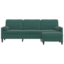 3-osobowa sofa z podnóżkiem, ciemnozielony, 210 cm, aksamit