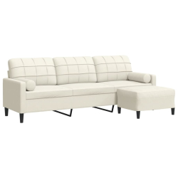 3-osobowa sofa z podnóżkiem, kremowa, 210 cm, aksamit