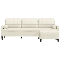 3-osobowa sofa z podnóżkiem, kremowa, 210 cm, aksamit