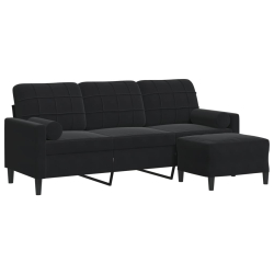 3-osobowa sofa z podnóżkiem, czarna, 180 cm, aksamit