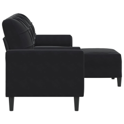 3-osobowa sofa z podnóżkiem, czarna, 180 cm, aksamit