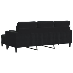 3-osobowa sofa z podnóżkiem, czarna, 180 cm, aksamit
