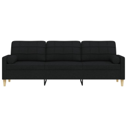 3-osobowa sofa z poduszkami, czarna, 210 cm, obita tkaniną