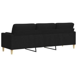 3-osobowa sofa z poduszkami, czarna, 210 cm, obita tkaniną