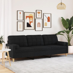3-osobowa sofa z poduszkami, czarna, 210 cm, obita tkaniną