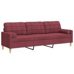 3-osobowa sofa z poduszkami, winna czerwień, 210 cm, tkanina