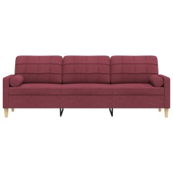3-osobowa sofa z poduszkami, winna czerwień, 210 cm, tkanina
