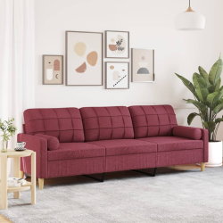 3-osobowa sofa z poduszkami, winna czerwień, 210 cm, tkanina