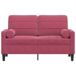 2-osobowa sofa z poduszkami, winna czerwień, 120 cm, aksamit
