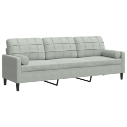 3-osobowa sofa z poduszkami, jasnoszara, 210 cm, aksamitna