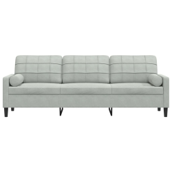 3-osobowa sofa z poduszkami, jasnoszara, 210 cm, aksamitna