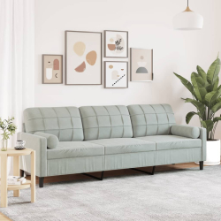 3-osobowa sofa z poduszkami, jasnoszara, 210 cm, aksamitna