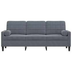 3-osobowa sofa z poduszkami, ciemnoszara, 180 cm, aksamit
