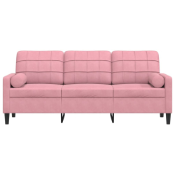 3-osobowa sofa z poduszkami, różowa, 180 cm, aksamit