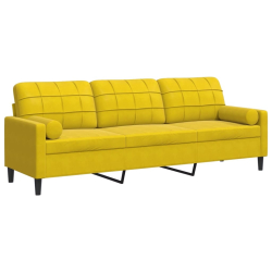 3-osobowa sofa z poduszkami, żółta, 210 cm, aksamit