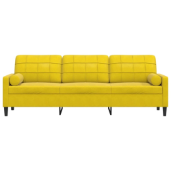 3-osobowa sofa z poduszkami, żółta, 210 cm, aksamit