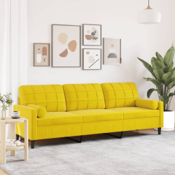 3-osobowa sofa z poduszkami, żółta, 210 cm, aksamit