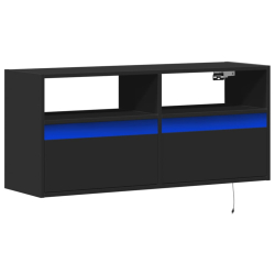 Ścienna szafka TV z LED, czarna, 100x31x45 cm