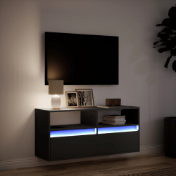 Ścienna szafka TV z LED, czarna, 100x31x45 cm