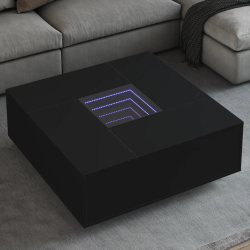 Stolik kawowy z LED Infinity, czarny, 100x100x40 cm