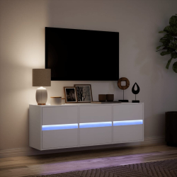 Ścienna szafka TV z LED, biała, 130x31x45 cm