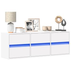 Ścienna szafka TV z LED, biała, 130x31x45 cm