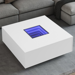 Stolik kawowy z LED Infinity, biały, 100x100x40 cm