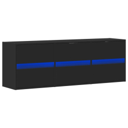 Ścienna szafka TV z LED, czarna, 130x31x45 cm