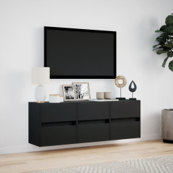 Ścienna szafka TV z LED, czarna, 130x31x45 cm