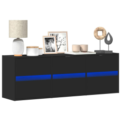 Ścienna szafka TV z LED, czarna, 130x31x45 cm