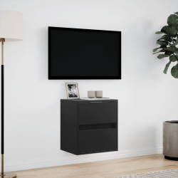 Ścienna szafka TV z LED, czarna, 41x31x45 cm