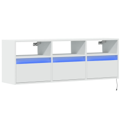 Ścienna szafka TV z LED, biała, 130x31x45 cm
