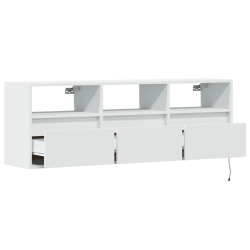 Ścienna szafka TV z LED, biała, 130x31x45 cm